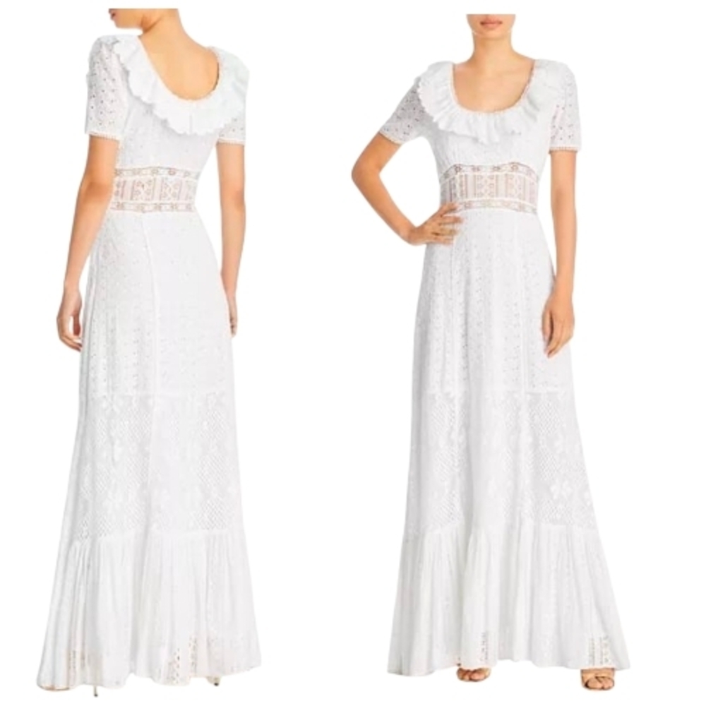 LoveShackFancy Sassie White Lace Maxi Dress Boho Eyelet Romantic Cottagecore Sz4 - Picture 2 of 15